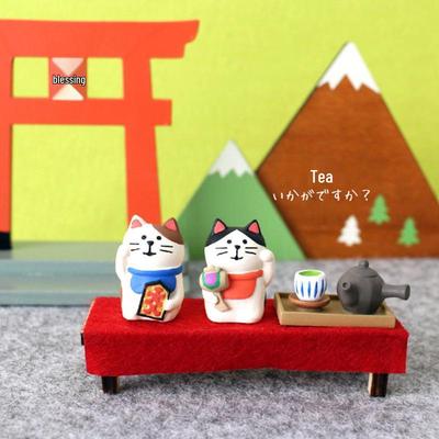 Zakka Japanese Mini Beckoning Cat Figurine - New Year Good Luck Gift Ornament