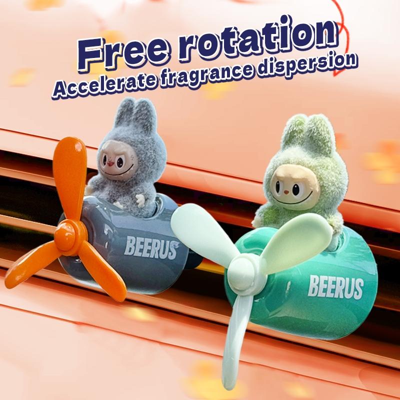 Car Air Freshener Fan with Cute Doll - Rotating Propeller Scent Diffuser for Dashboard