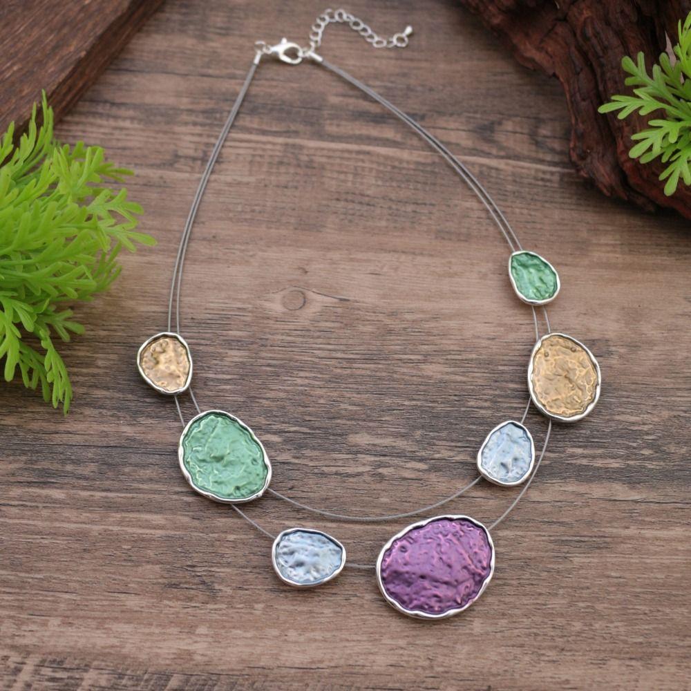Colored Colorful Choker Circular Neck Pendant Jewelry Women's Necklace  Accessory