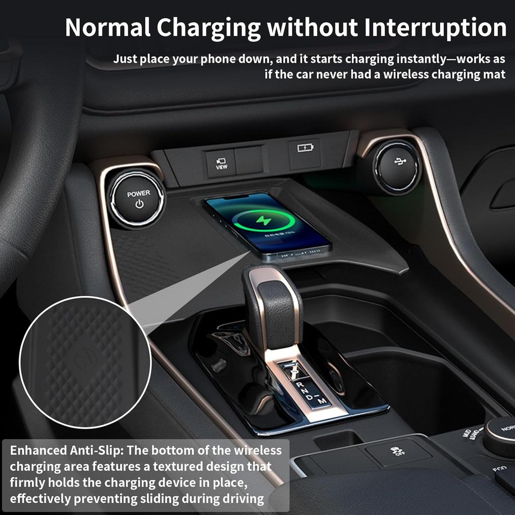 Wireless Charging Anti-Slip Mat Fit For 2024 2025 2026 Toyota Grand Highlander, Silicone Waterproof & Stain-Resistant Car Center Console Phone