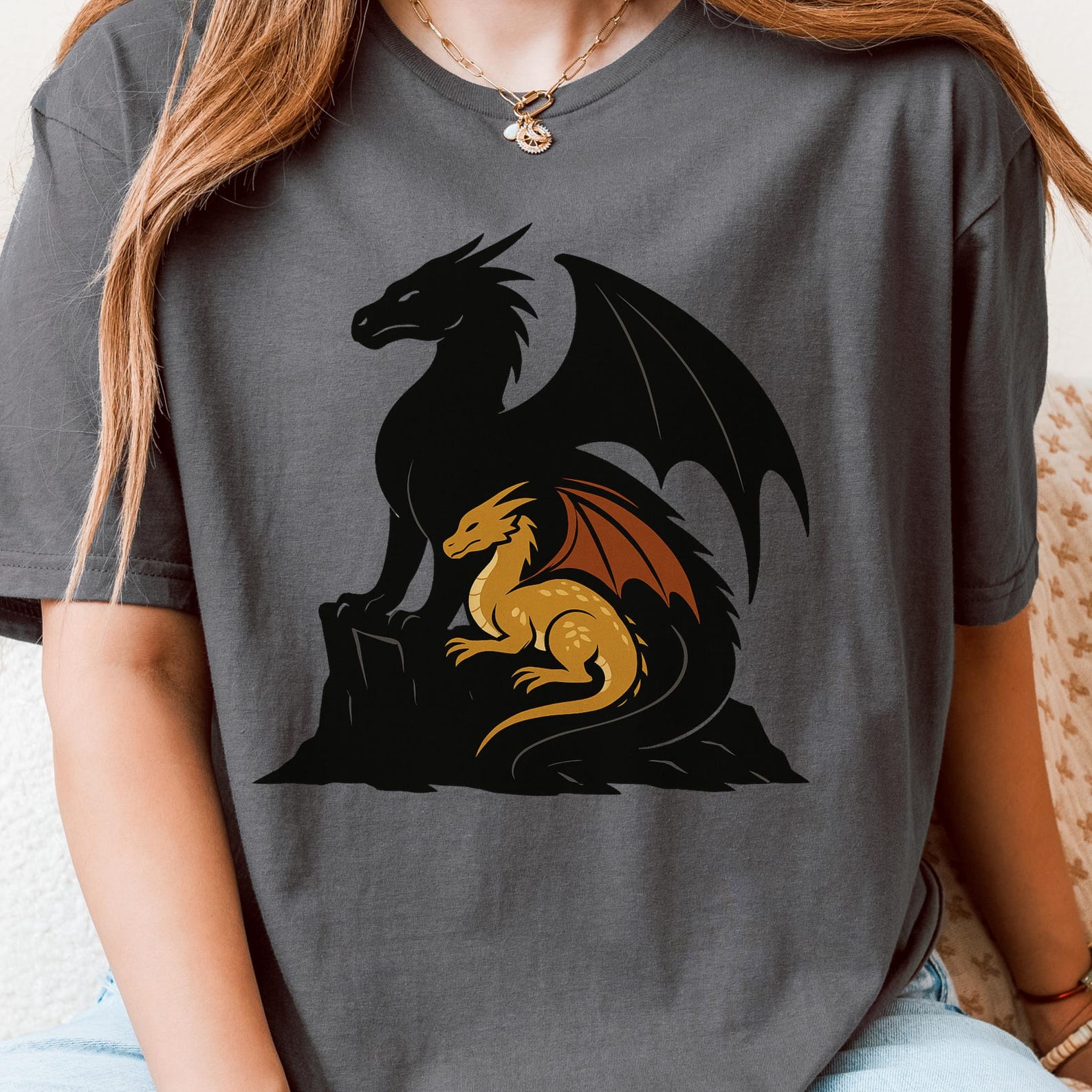Dragon Shirt Bookish Graphic Tee Mythical Creature T-Shirt S