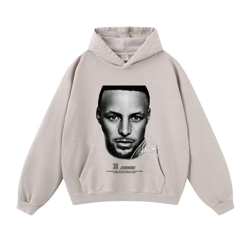 Mens Oversized Cotton Hoodie Streetwear Loose Fit Heavyweight Sweatshirt With Distressed Wash Effect
