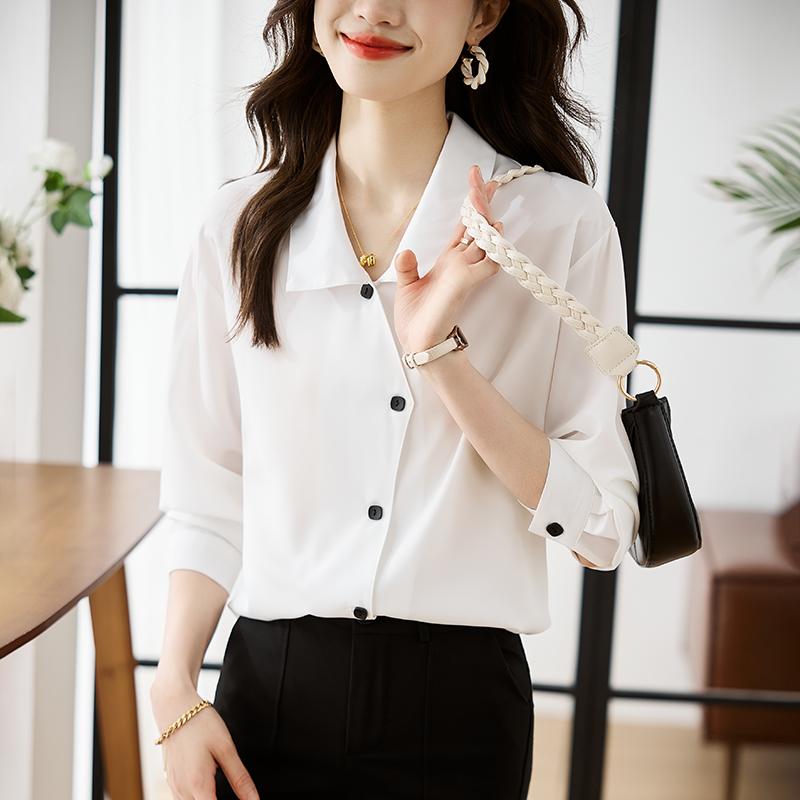 Women Blouses Shirts 2025 Spring Long Sleeve Women Blouse Shirt Turn Down Collar White Satin Blouse Shirt Women Tops J925