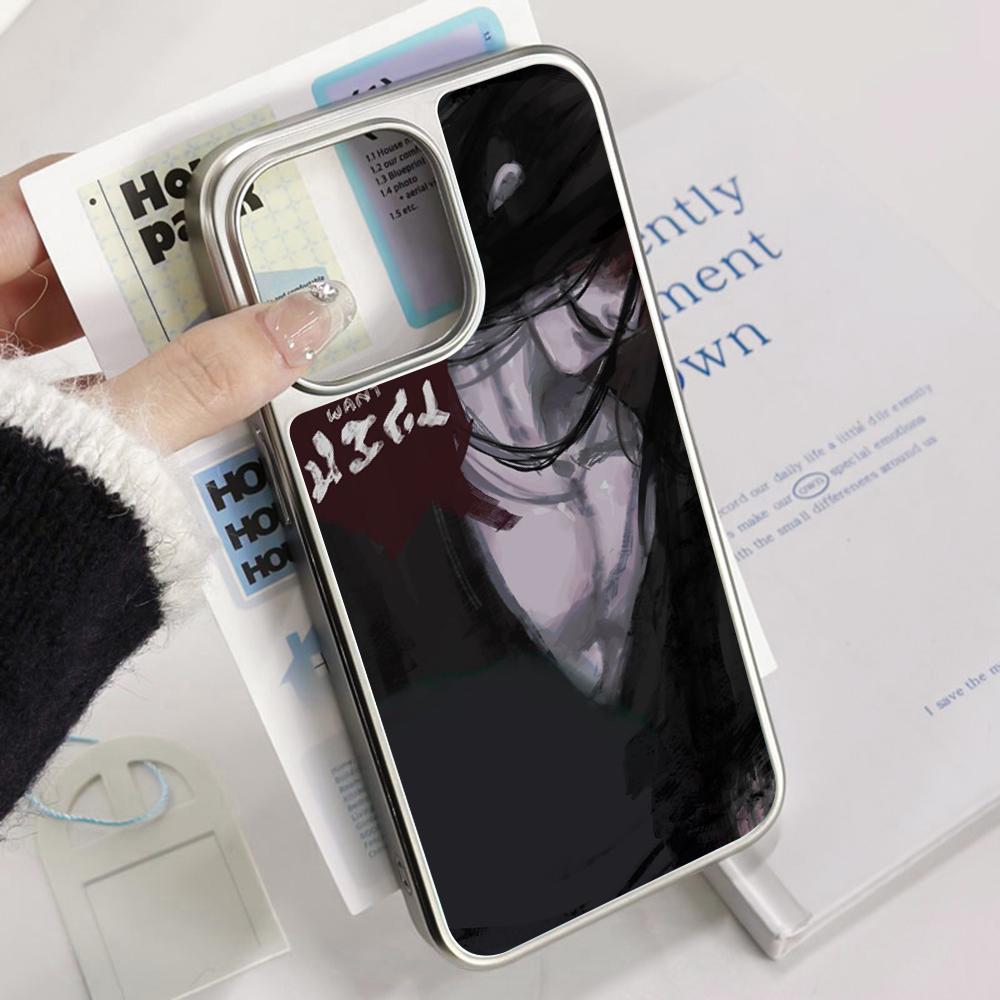 H-homi-cipher Crawling Anime Man Phone Case for iPhone 16 15 14 13 12 11 Pro Max Sheepskin Silver-edged Protective Case
