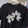 Korean Style Irregular Slit Short-sleeved T-shirt for Women Pure Cotton Summer New Design Three-dimensional Flower