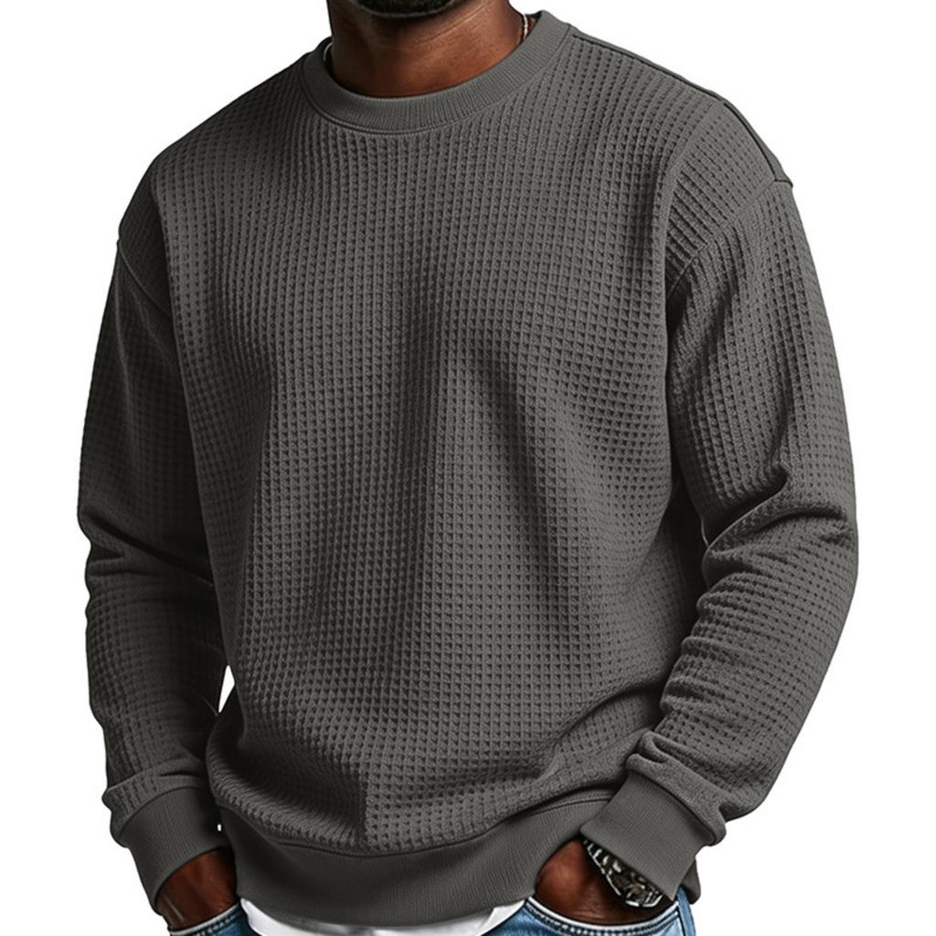 Men's Casual Long Sleeve Waffle Knit Pullover Sweatshirt Crew Neck Lightweight Comfortable Fit for Everyday Wear