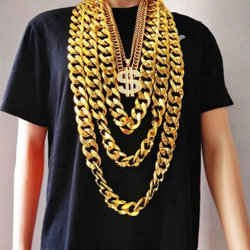 Set of 2 Durable Plastic Gold Chain Necklace Lightweight Neck Chain Comfortable for Stage Performances and Festivals  80 Cm