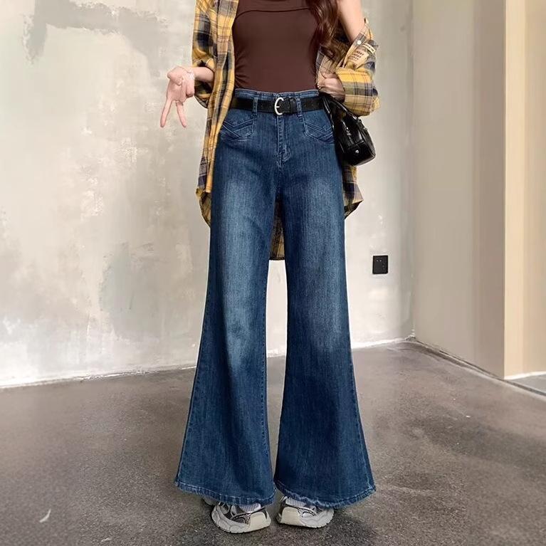 High-Waisted Micro-Flared Plus-Size Jeans for Women - Slimming, Wide-Leg Spring/Autumn Design