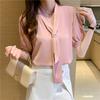 2021 sommer Chiffon Bluse Frauen Mode Weiß Frauen Shirts V-ausschnitt Kurzarm Weibliche Kleidung Mit Krawatte Blusas Mujer 15063