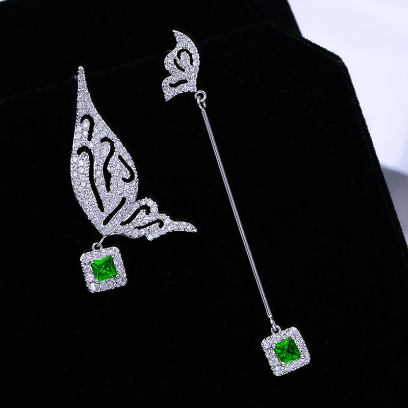 Temperament Earrings Design Sense Long Wings Ab Asymmetric Butterfly Earrings
