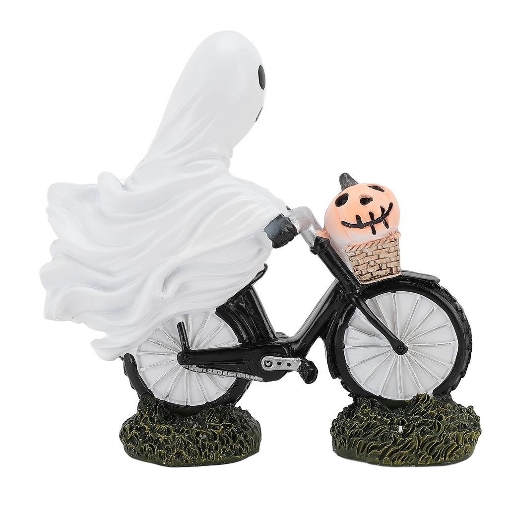 Bike Ghost Rider Statue with Pumpkin Resin Cycling Figurine Ornament for Holiday Scene Desk Decorati