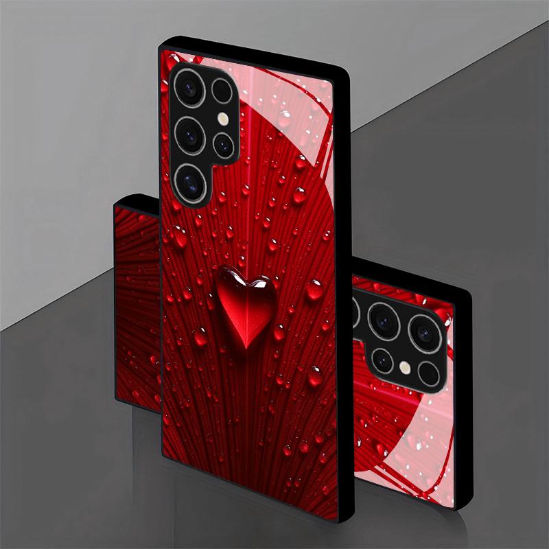Red heart water droplet pattern glass phone case for Samsung Galaxy S26 S25 S24 S23 S22 S20 fe plus Ultra anti fingerprint