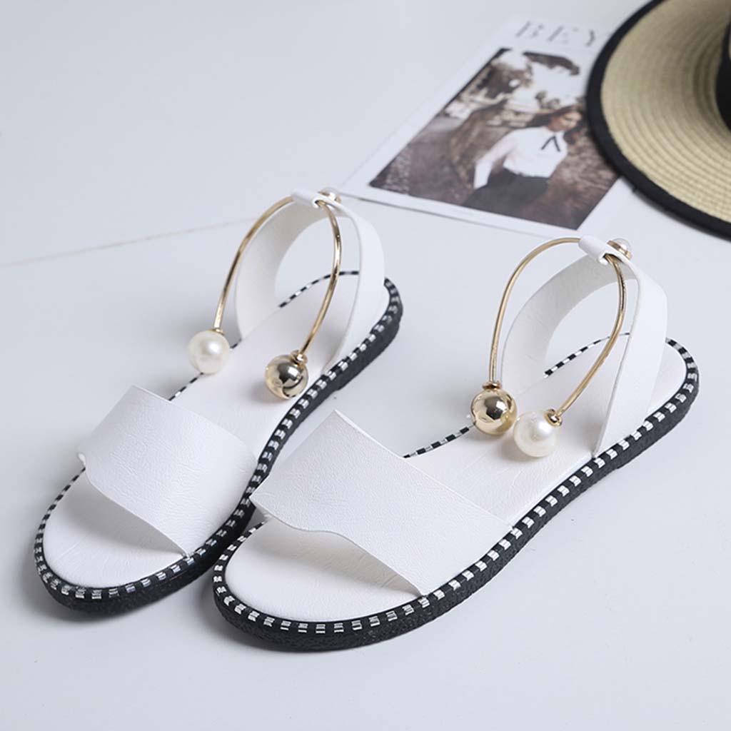 Goiwiejhg Women Ladies Solid Round Toe Pearl Buckle Causal Sandals Shoes Goiwiejhg Women Ladies Solid Round Toe Pearl Buckle Causal Sandals Shoes