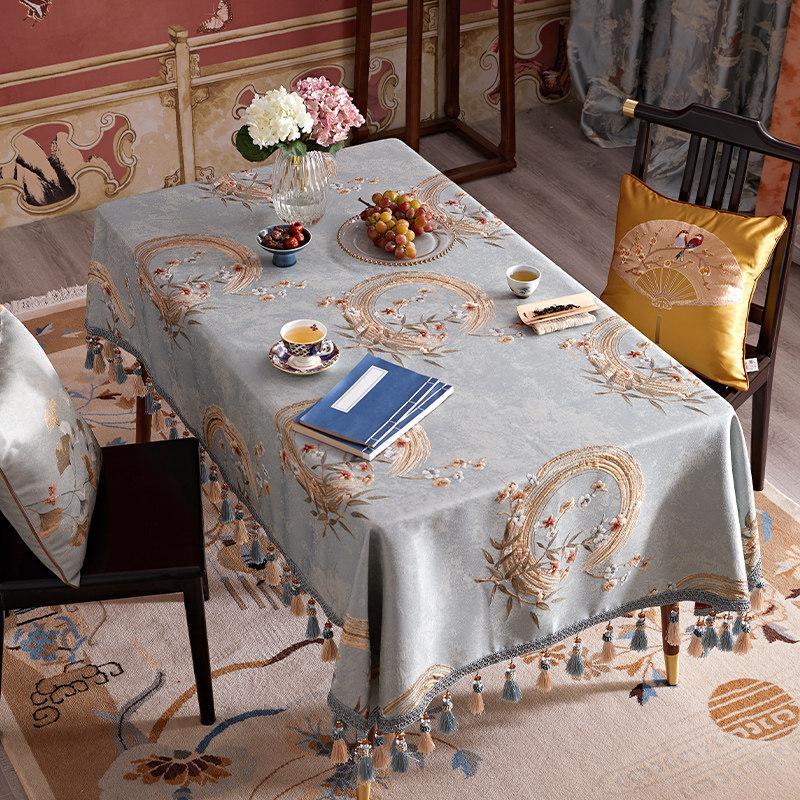 Čínský ubrus luxusní na jídelní stůl obdélníkový vyšívaný žakárový střapec čtvercový obal na konferenční stolek kulatý večírek