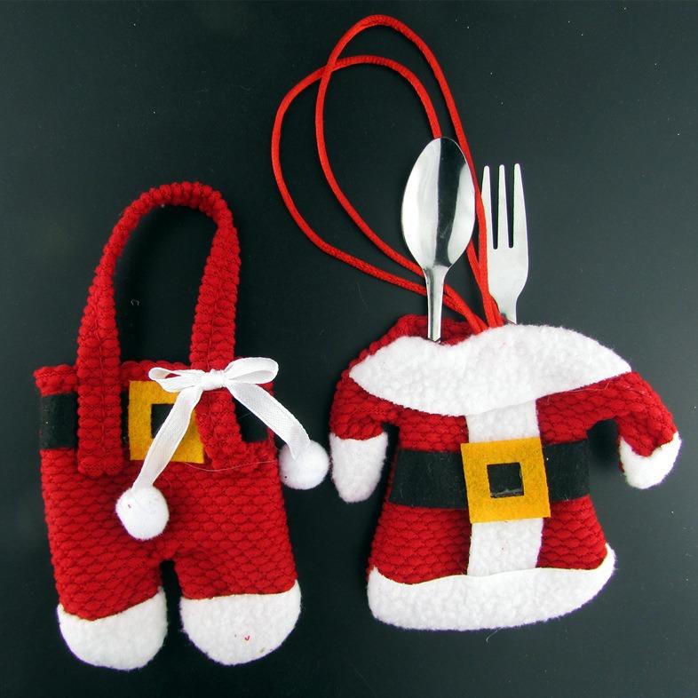 6pcs Christmas Table Decor Silverware Cutlery Tableware Holder Pocket Santa Suit Gift 2024 New Year Bag