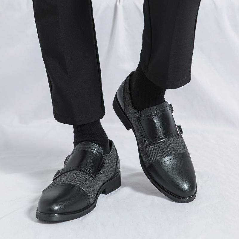 

Большие размеры 2025 ретро двубортные деловые мужские туфли модные квадратные кожаные туфли весна-лето корейская версия маленькие кожаные туфли мужские 38