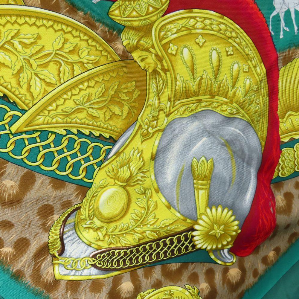 Used HERMES Scarf Calle 90 Silk Green Multicolor CASOUES Et PLUMETS