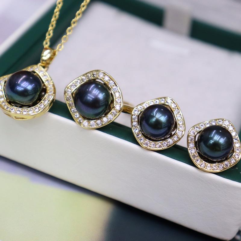 Elegant 8-9mm Freshwater Pearl Necklace, Silver Stud Earrings, and Ring Set for Women