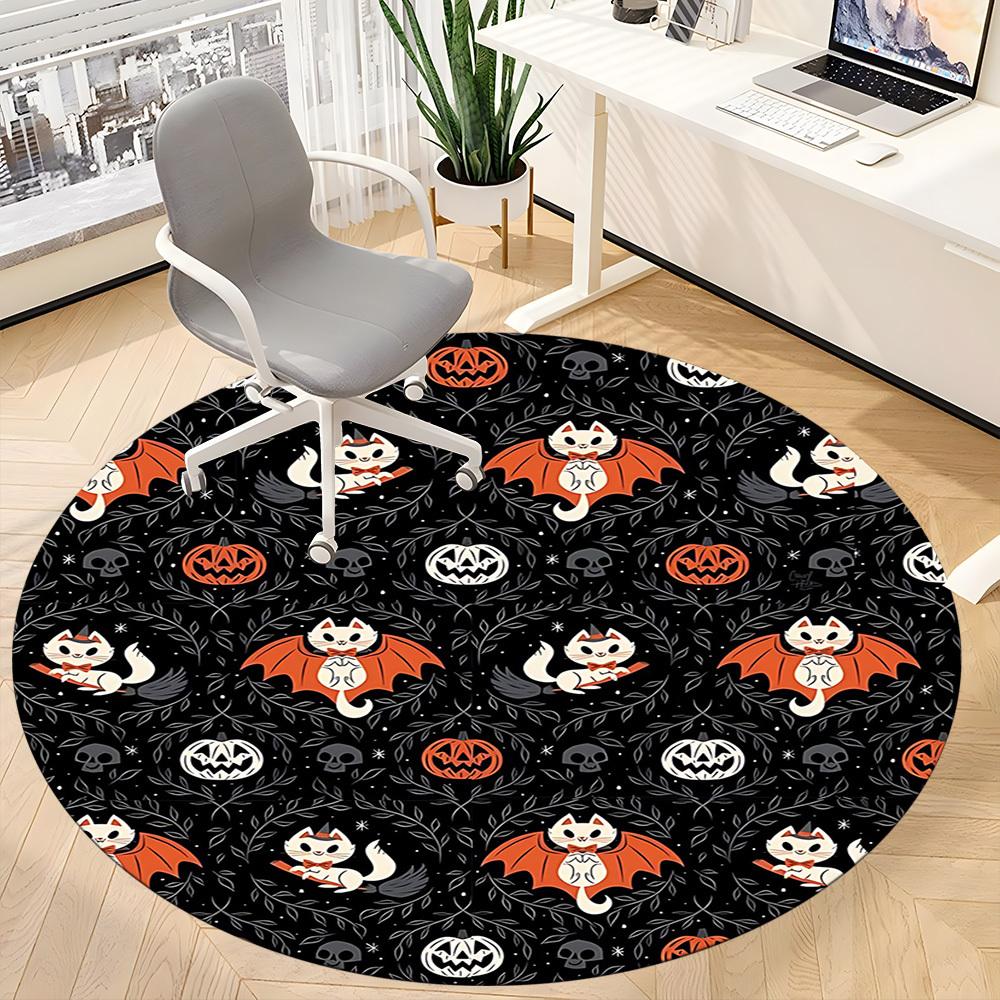1PC Halloween Cats Office Round Area Rug, Mat Suitable For Office, Under Office Chairs Bedroom Living Room Home Decor, Room Deco