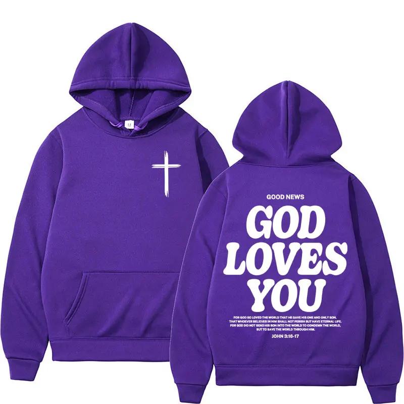 Harajuku Aesthetic Christian Jesus Church Hoodie Bible Verse God Loves You Hooded Men's Women Vintage Sweatshirts Streetwear Y2K
