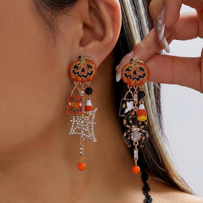 Gothic Halloween Earrings Pumpkin Ghost Skull Tassel Dangle Drop Earrings Vintage Festival Party Jewelry Gift for Women