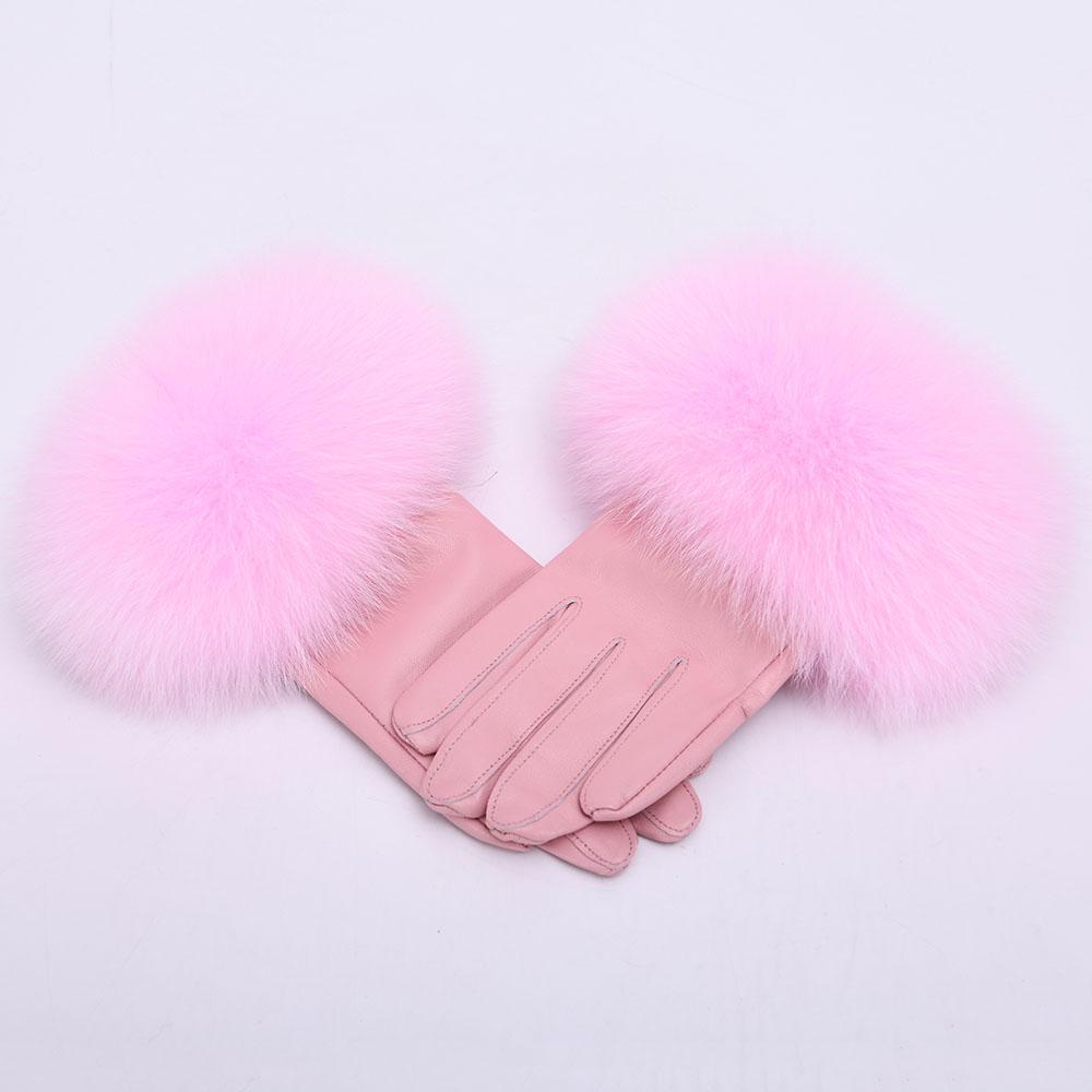 Jxwatcher Winter Women Warm Genuine Sheepskin Gloves Luxury Fur Trim Full Finger Fashion Leather Gloves
