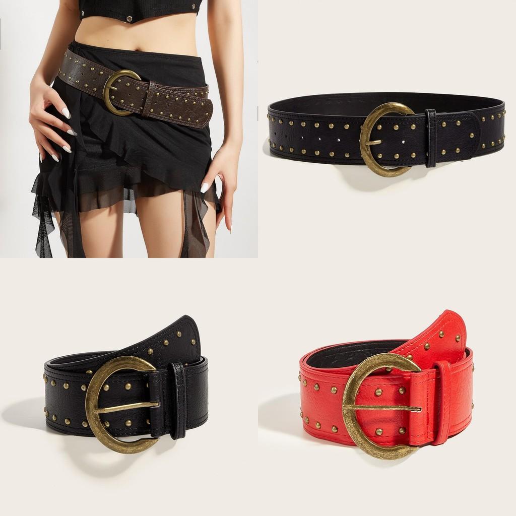Rivet Leather Punkinspired Belt With Double Row Stitching Urban Style Outfits