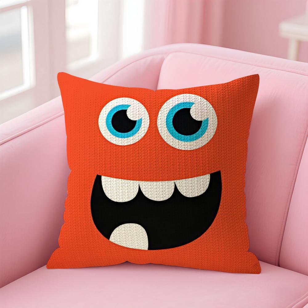 Cartoon Monster'S Eyes Cushion Cover Natural Linen Pillow Case Double-Sided Print Decorative Sofa Pillowcase Home Decor Gift