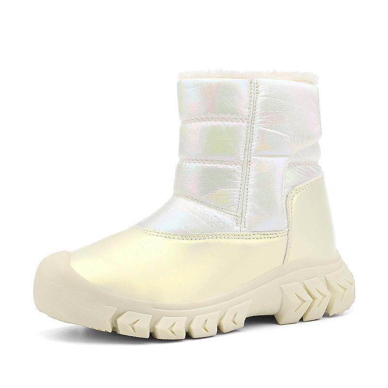 Rutschfeste Winterstiefel für Mädchen und Jungen – wasserdicht, samtgefüttert, hoher Schaft aus Leder.