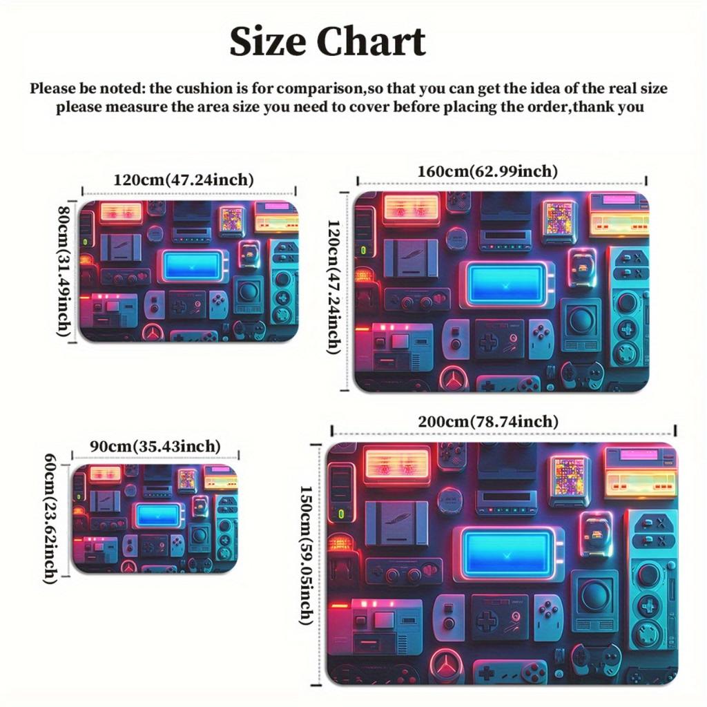 Colorful Tech-Themed Rug – Retro Gaming & Electronics Design, Modern Indoor Floor Mat for Living Room & Bedroom