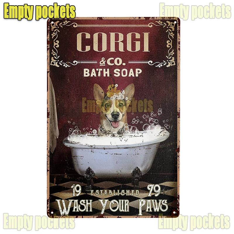 Vintage Pet Dog Corgi Tin Sign Plates for Pet Shop Bedroom Living Room cafe Kitchen metal wall art Decor Gift for Dog Lover