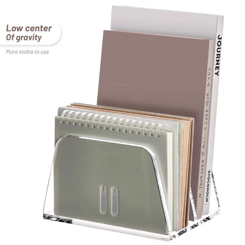 Transparency 2 Tiers Desktop File Holder With Multifunctional Paper Storage Compartments Office Supplies Rack
