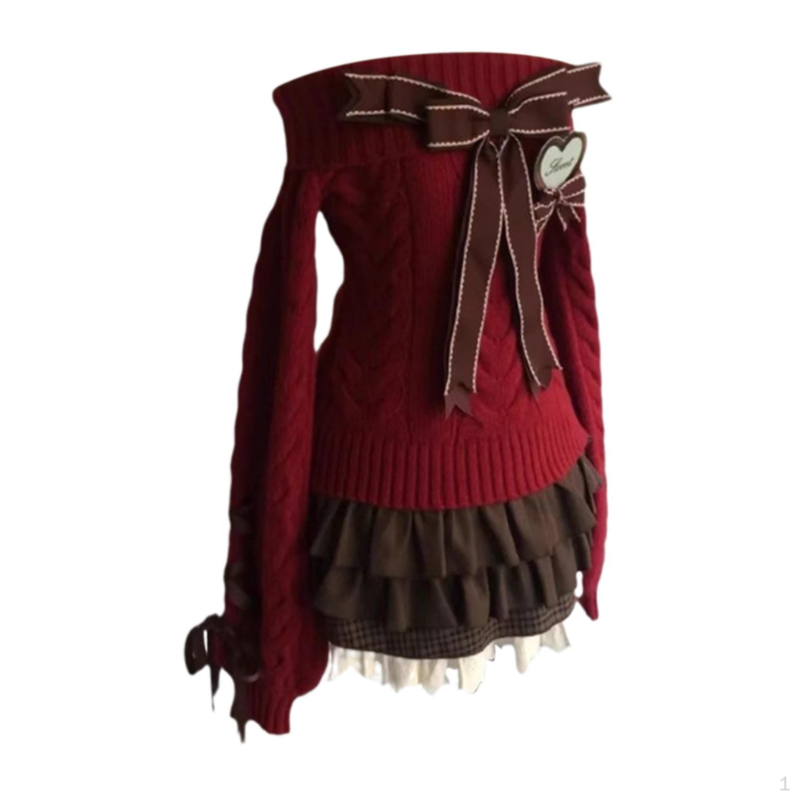 

Комплект из вязаного свитера с открытыми плечами и плиссированной юбкой для прогулок XL