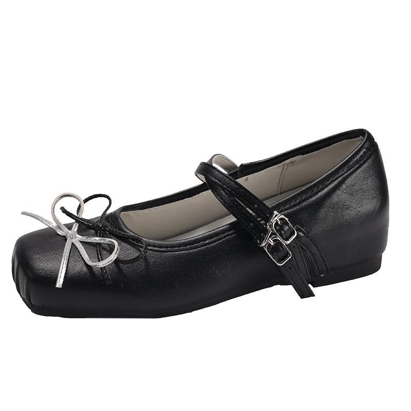 Retro Black French Flat Bottom Inner Height Increase Shallow Mouth Single Shoes Women's Summer 2025 New High-end Square Head Mary Jane Shoes