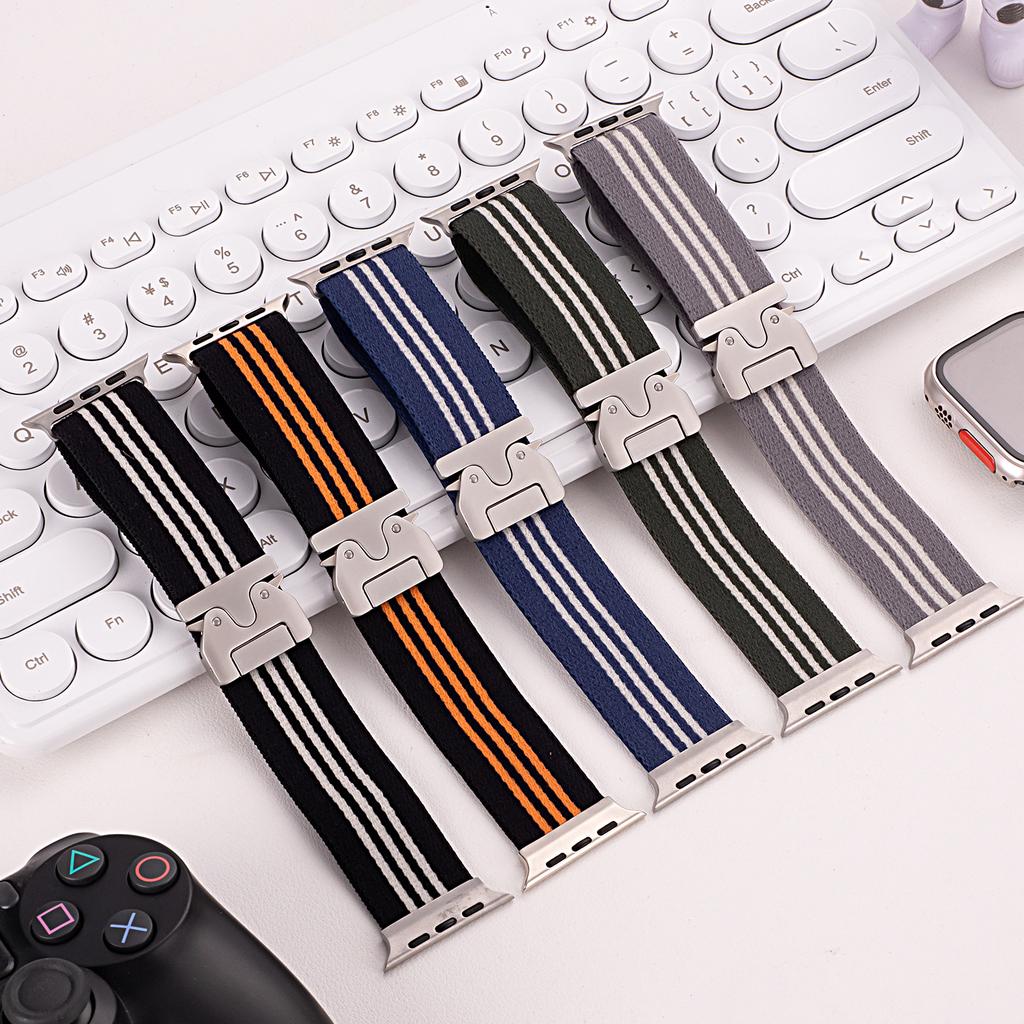 Watch Band for Apple Watch Series 10 9 8 7 SE 6 5 4 3 2 1 42mm 41mm 40mm 38mm 3-Stripe Parachute Buckle Nylon Strap