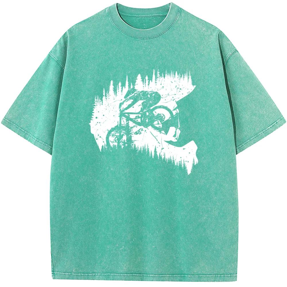 Cycling Cyclist Printed Men T-Shirt Cotton O-Neck Washed T-Shirt Novelty Casual Loose Bleach T shirt Summer Bleached Tshirt