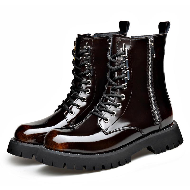 Stivaletti Chelsea Trendy da Uomo High-Top in Vera Pelle - Leggeri Stile Martin con Suola Spessa e Zip Laterale per Autunno/Inverno