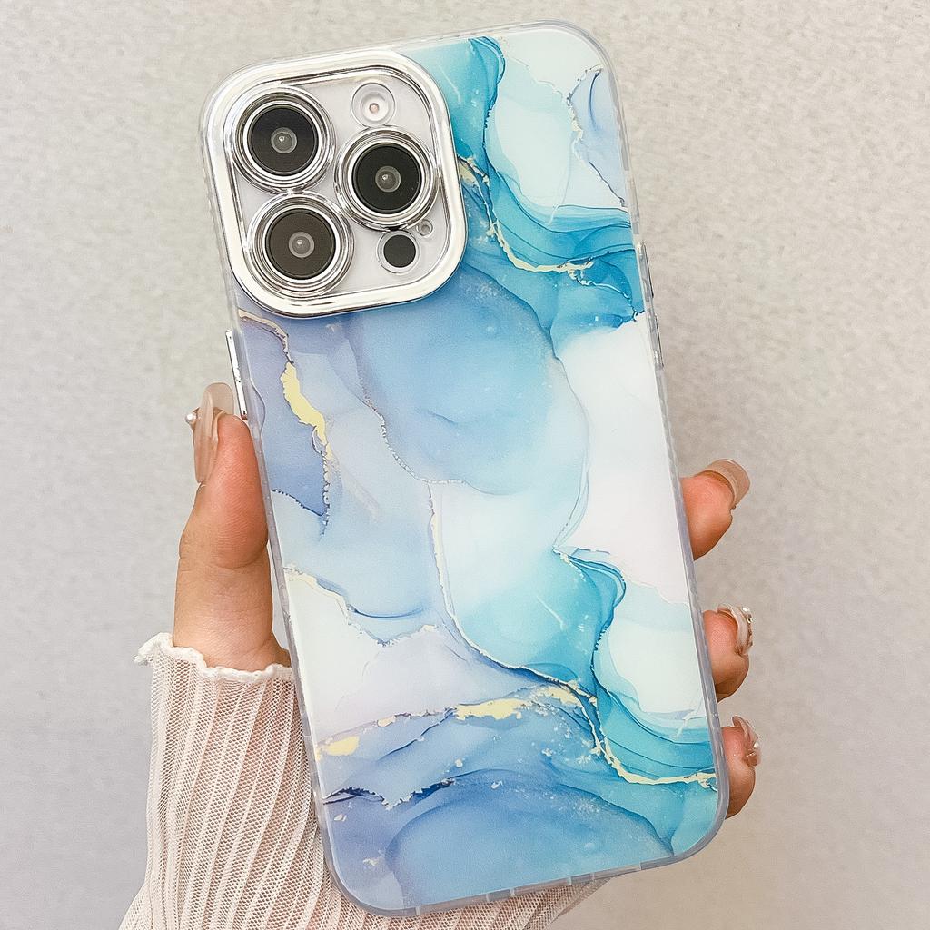 Electroplating Fine Hole Marble Pattern Suitable for IPhone16promax Mobile Phone Case IMD Apple 15 Anti Fall Protection Case