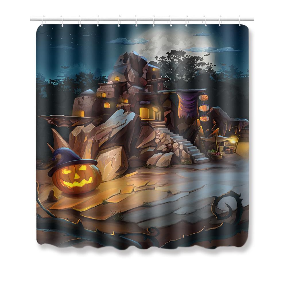 Halloween Shower Curtain Floor Mat Combination Four-Piece Set Bathroom Toilet Carpet Door Mat
