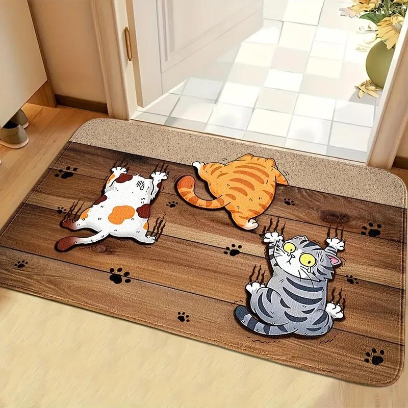 Funny Cat Claw Print Doormat, Cartoon Kitten Non-slip Floor Mat, Absorbent Washable Entry Rug for Home Decoration