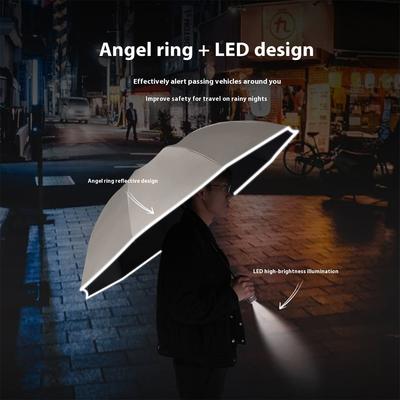 2025 LED Automatischer Regenschirm Reflektierender Streifen Umgekehrter LED-Lichtschirm Dreifach faltbar Invertiert 10 Speichen Winddichte Regenschirme