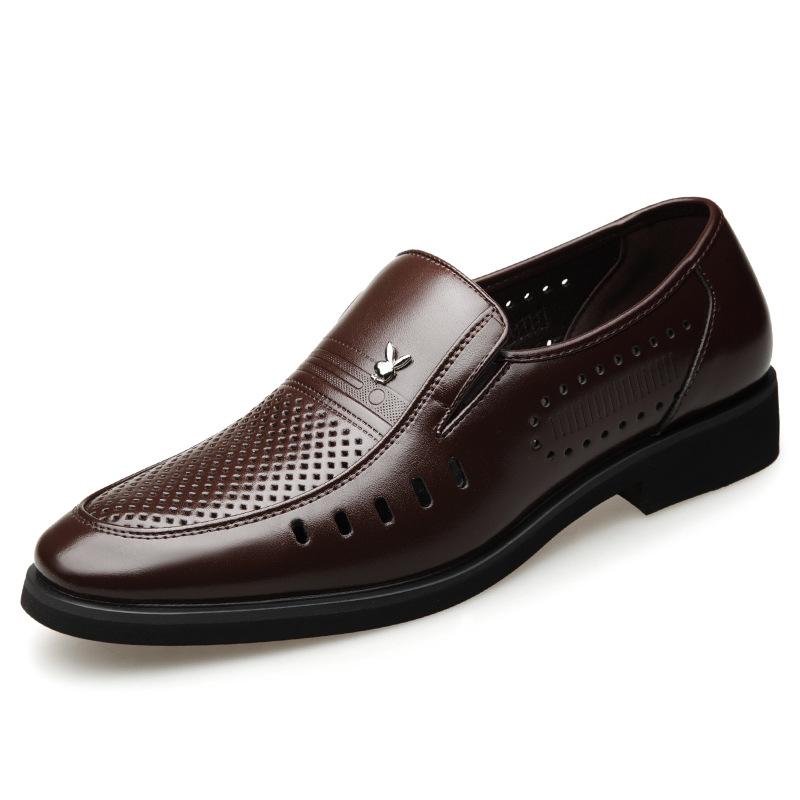 

Men s large-size leather shoes 2024 summer business dress inner height increase leather men s shoes hollow breathable middle-aged dad shoes 48