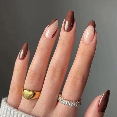 Fake Nail Patch Brown Coffee Nail Art French Nail Patch Removable Nail Art Press On Nails