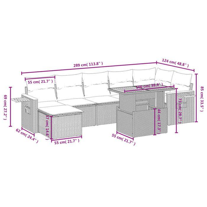 VidaXL Salon de Jardin avec Coussins 8 pcs, Canapés de Terrasse, Ensemble de Meubles de Patio, Mobilier d'Extérieur, Noir 3273625