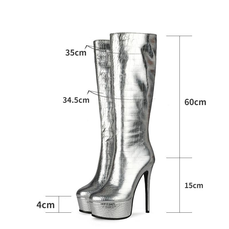 Fashion 2025 New Patent Leather Knee High Women Boots 15cm Thin Heel 8-color Women Short Plush 4cm Thick Soled Boots Size 45 WinterShoes