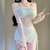 1011 New Cute Pure Wind Split Swimsuit Long Sleeve Star Blouse Gathering and Skinny Three-piece Hot Spring Swimsuit