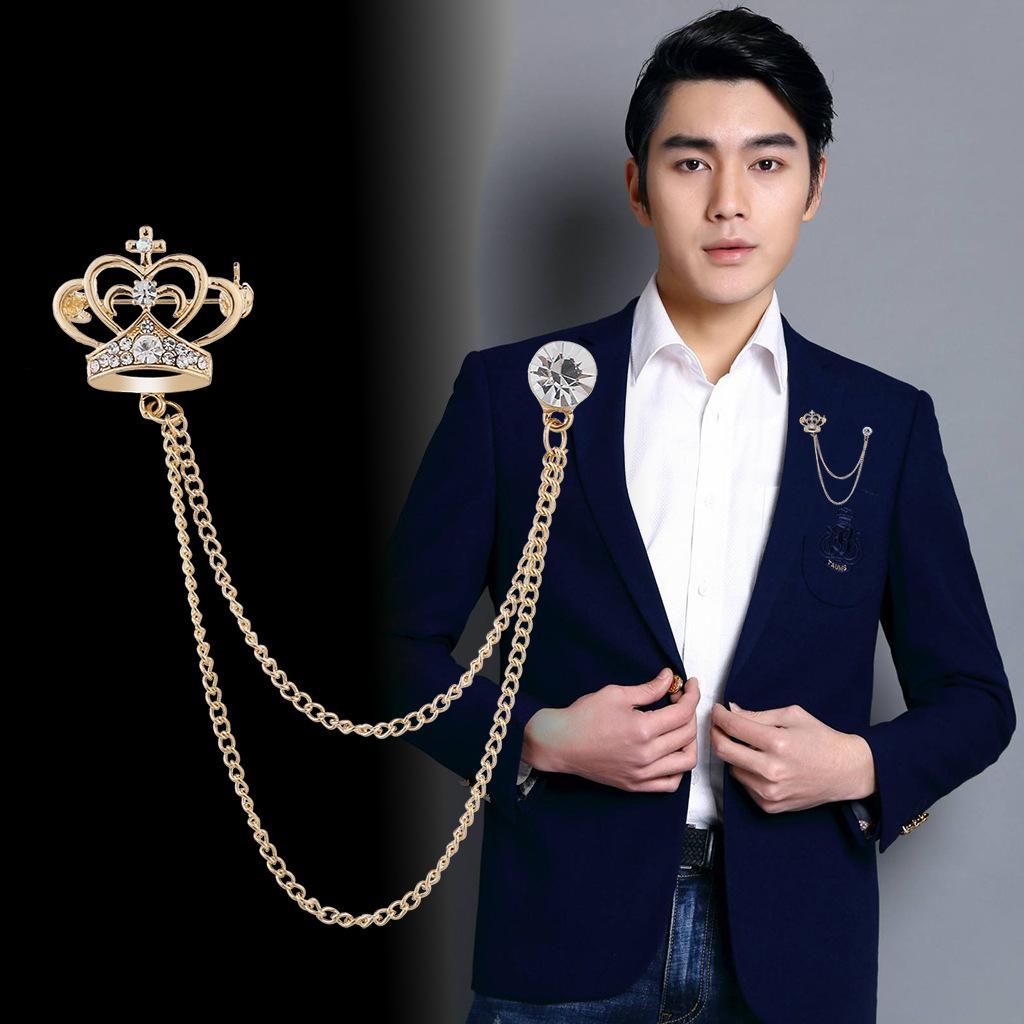 Men's Fashion Suit Brooch Simple Diamond Tassel Metal Wedding Dress Suit Brooch Collar Pin