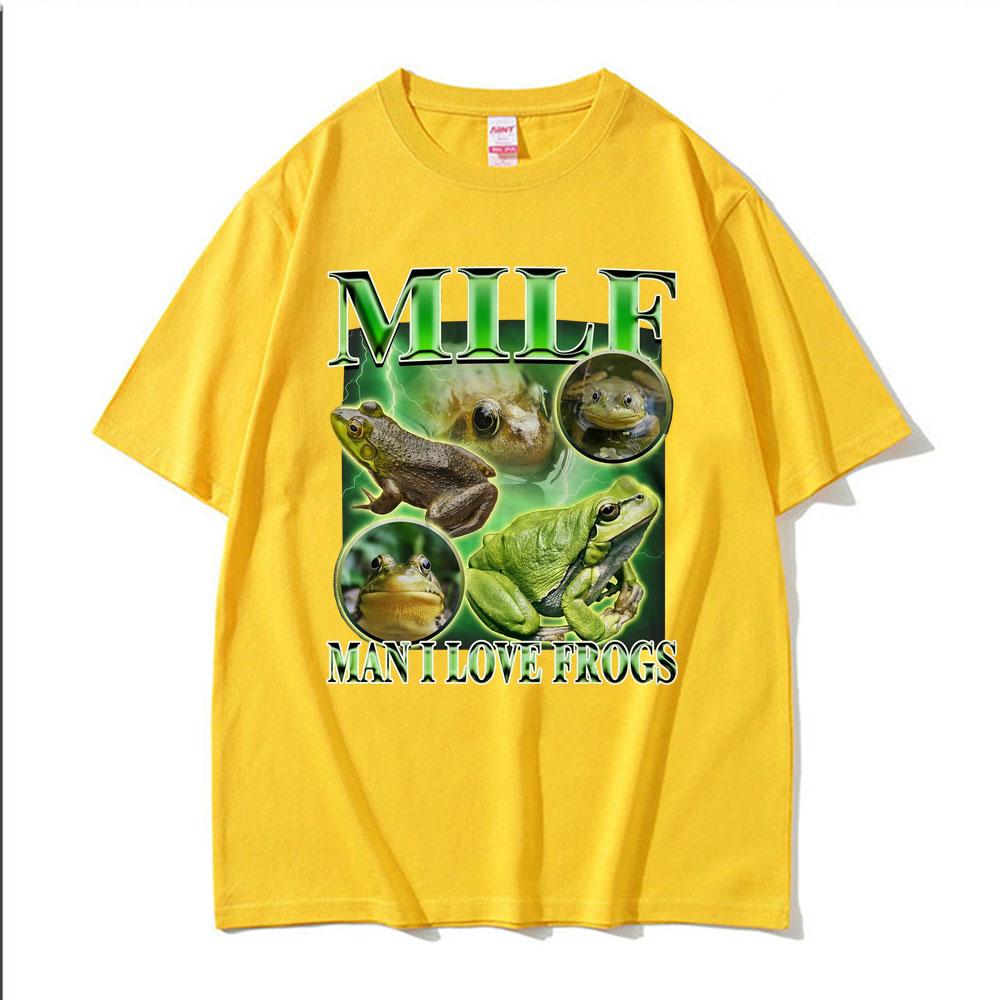 Milf Mann Ich Liebe Frösche Vintage Grafik T-Shirt Lustiges Rap Meme Gemütliche T-Shirts Männer Frauen Lässige Gothic Mode Humor Cartoon T-shirt