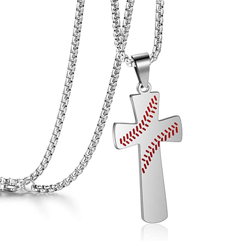 European and American Sports Trend Men s Scripture Hemisphere Cross Necklace Titanium Steel Men s Jewelry 60CM