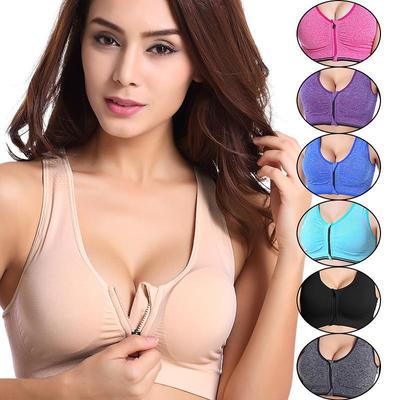 Women Push Up  Zipper Sports Brassiere Padded Wirefree Shockproof Breathable Sports Tops Fitness Gym Yoga Sports Vest Bra Top